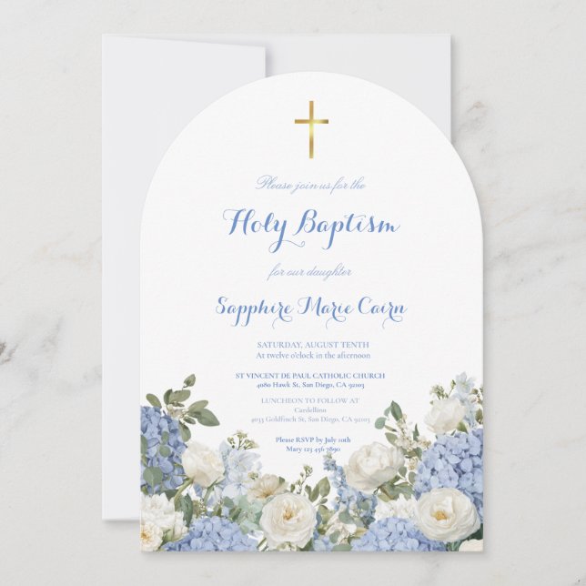 Invitation de baptême florale aquarelle printemps  (Devant)