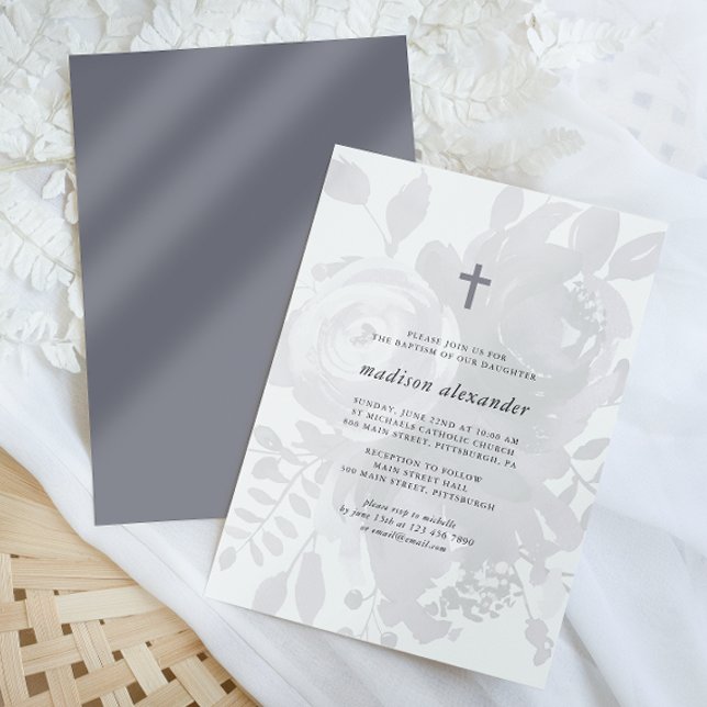 Invitation de baptême florale au look élégant vint (Créateur téléchargé)