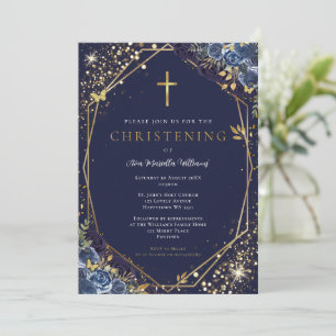 Invitation de baptême florale bleue