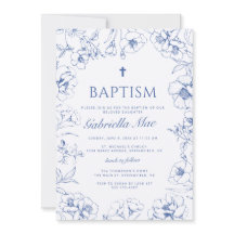 Invitation de baptême florale bleue traditionnelle