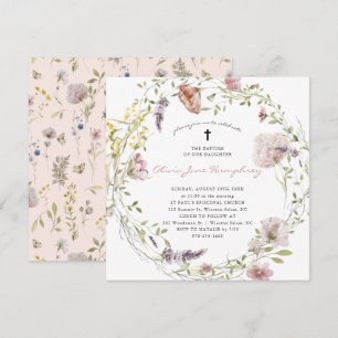 Invitation de baptême florale de printemps-été à f