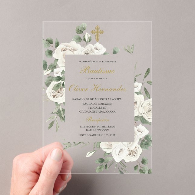 Invitation de baptême florale en acrylique espagno (In situ (ordinateur de poche))