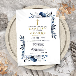 Invitation de baptême florale moderne élégante ble