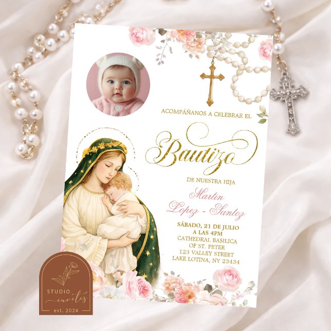 Invitation de baptême Florale Rose de Notre-Dame d (Créateur téléchargé)