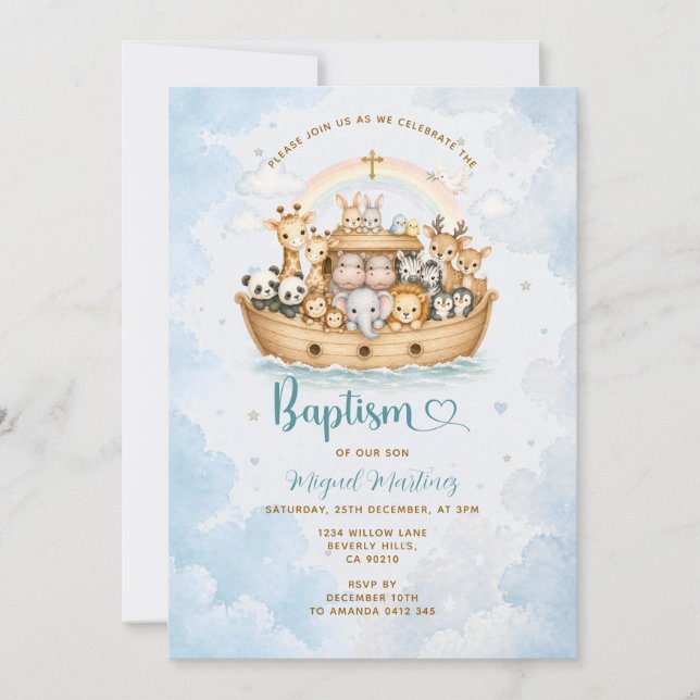 Invitation de baptême garçon Arche de Noé (Devant)