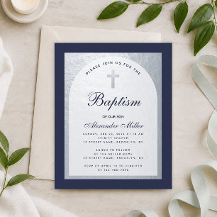 Invitation de baptême garçon Budget Argent Bleu Ma