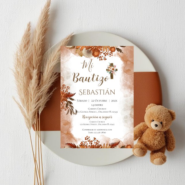 Invitation de baptême garçon en espagnol Boho (Créateur téléchargé)