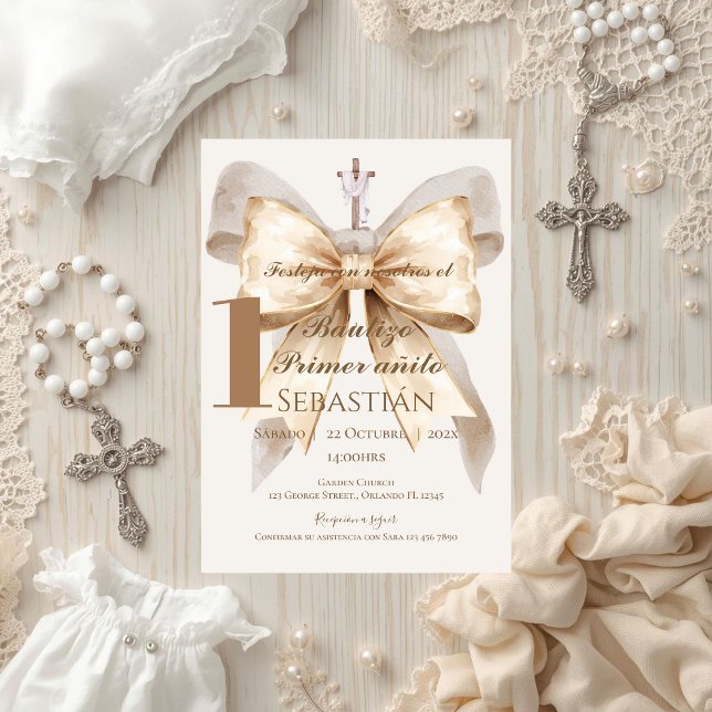 Invitation de baptême garçon en espagnol Boho (Créateur téléchargé)