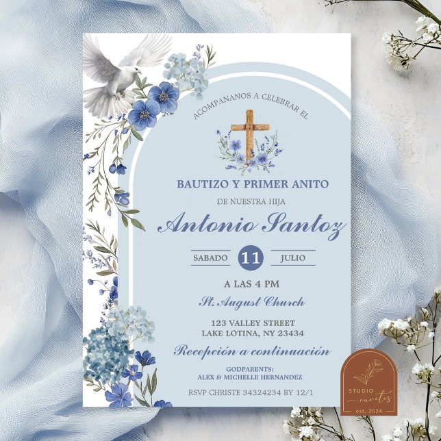 Invitation de baptême garçon hydrangea fleur sauva (Créateur téléchargé)