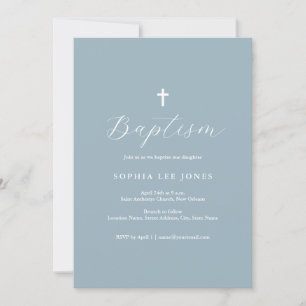 Invitation de baptême moderne bleu poussiéreux écr