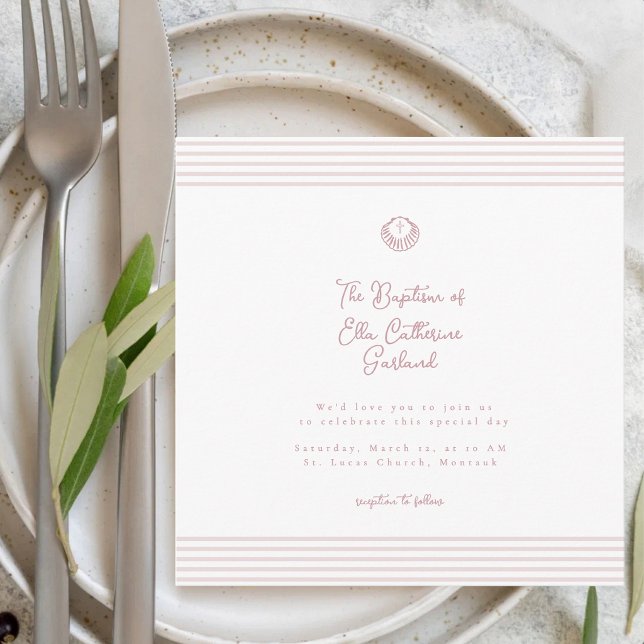 Invitation de baptême moderne rose blanc (Créateur téléchargé)