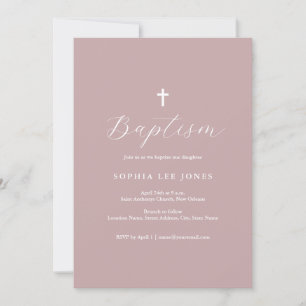 Invitation de baptême moderne rose poussiéreuse éc