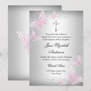 Invitation de baptême papillon tourbillon argent r