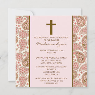 Invitation de baptême pour bébé fille PINK & BROWN
