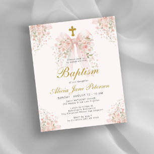 Invitation de baptême pour fille avec un nœud flor