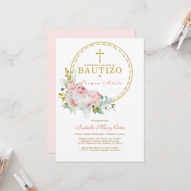 Invitation de baptême pour le premier anniversaire (Devant/Arrière en situation)