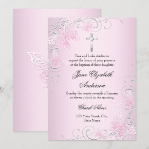 Invitation de baptême Pretty Pink Swirl Butterfly 