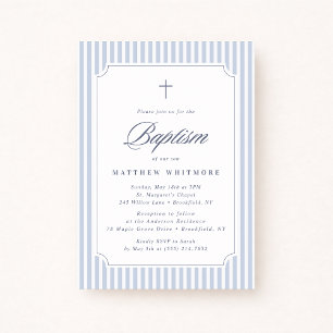 Invitation de baptême rayée bleu clair