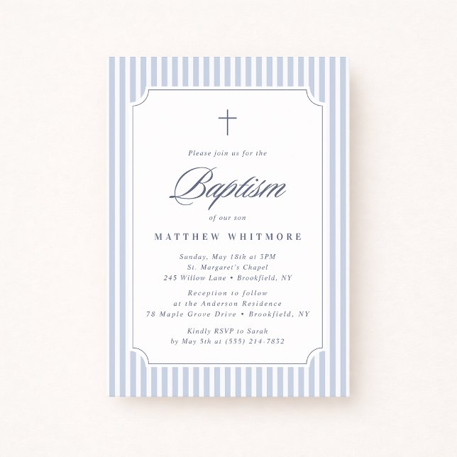 Invitation de baptême rayée bleu clair (Créateur téléchargé)