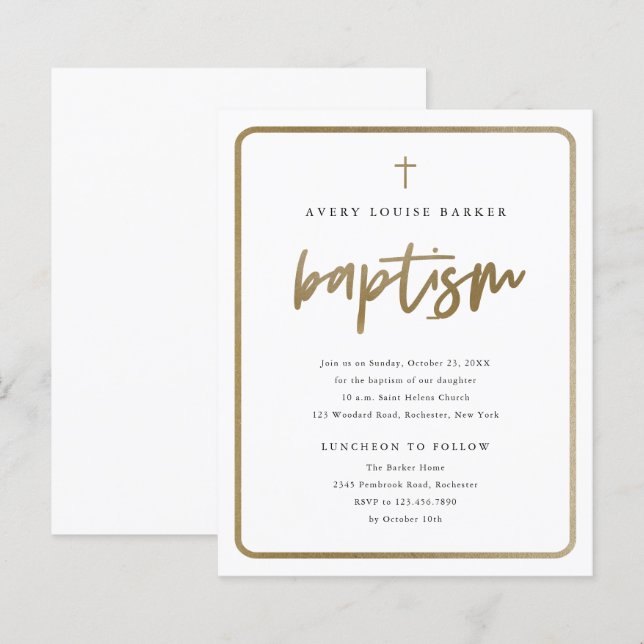 Invitation de baptême religieux avec écriture doré (Devant / Derrière)