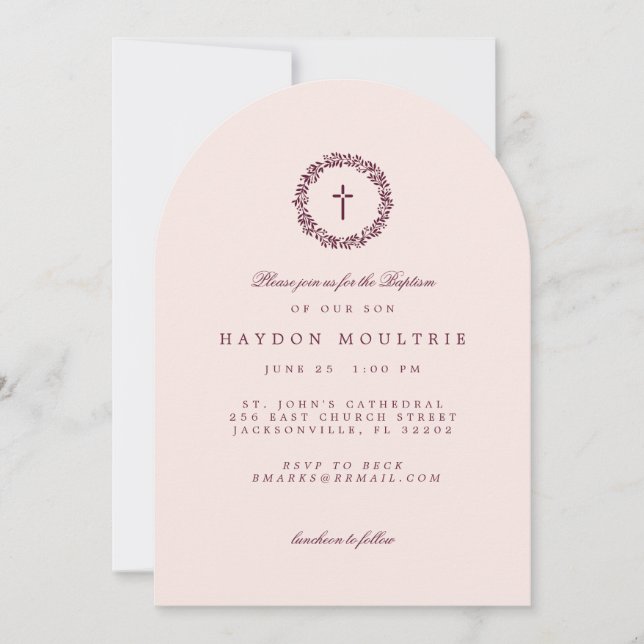 Invitation de baptême rose (Devant)