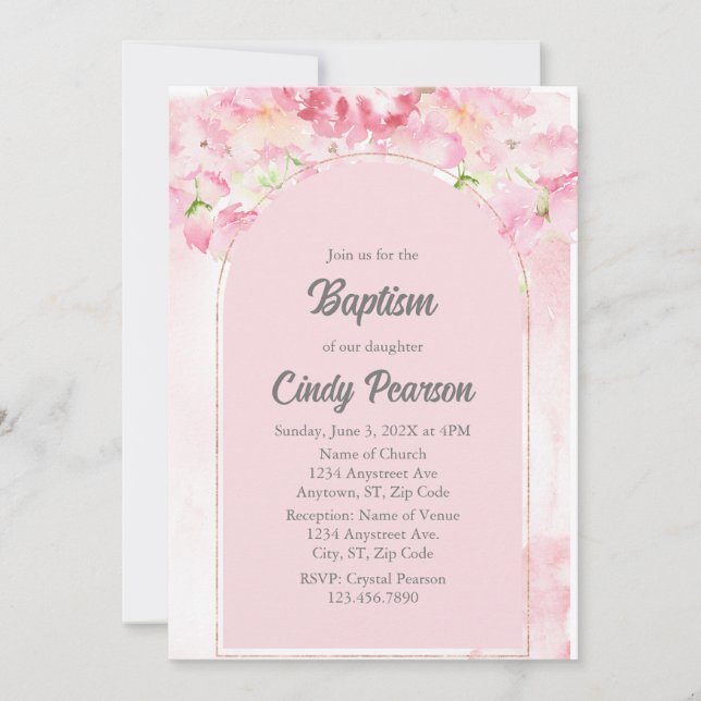 Invitation de baptême rose Dusty (Devant)