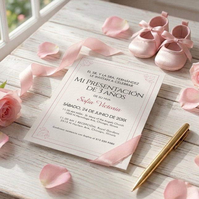 Invitation de baptême rose – Mi Presentación Girl (Créateur téléchargé)