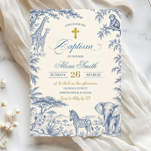 Invitation de baptême Safari Toile Bleue