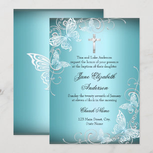 Invitation de baptême tourbillon papillon bleu jol