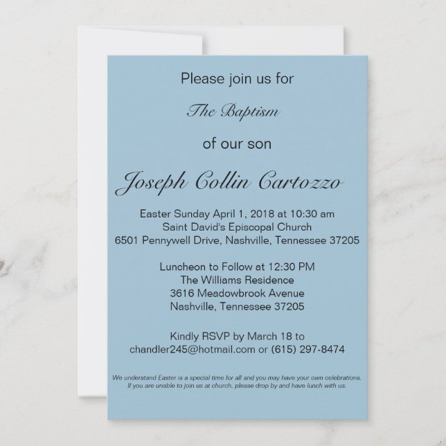 Invitation de Baptisim (Devant)