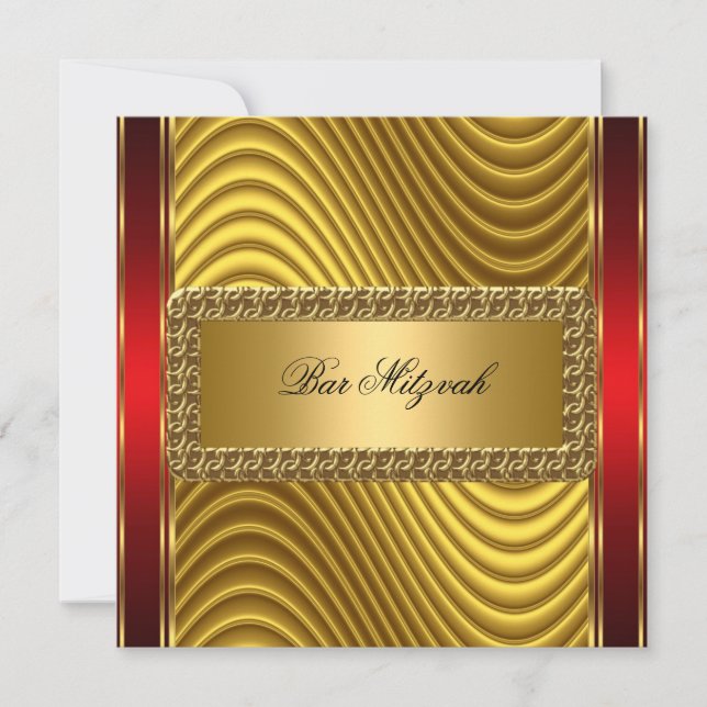 Invitation de Bar Mitzvah Art Déco Or et Rouge (Devant)
