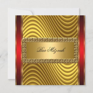 Invitation de Bar Mitzvah Art Déco Or et Rouge