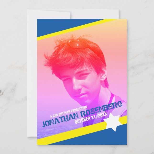 Invitation de Bar Mitzvah avec photo de l'étoile d (Devant)