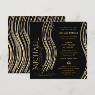 Invitation de Bar Mitzvah Black and Gold Prayer