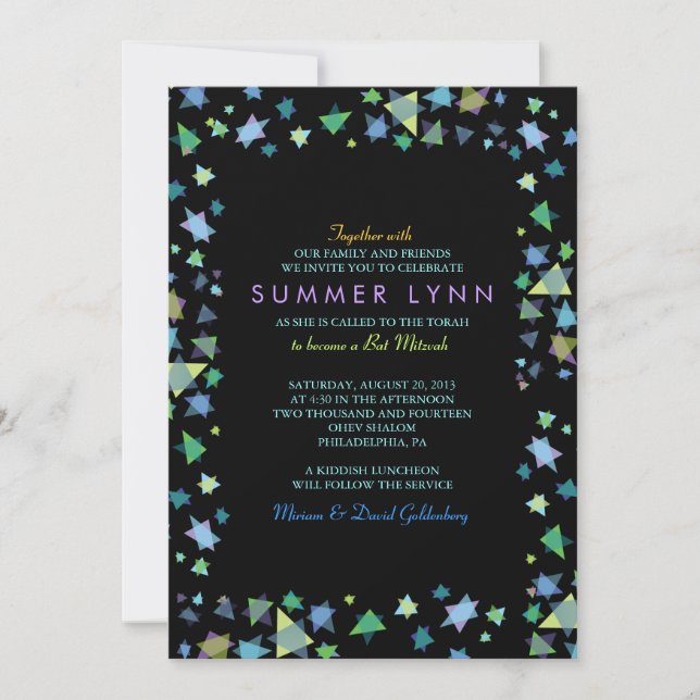 Invitation de Bar Mitzvah COLORED STARS (Devant)