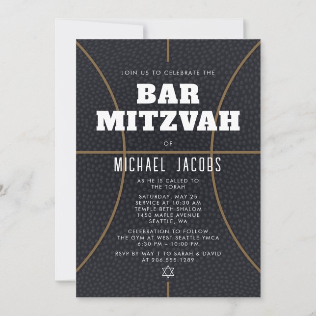 Invitation de Bar Mitzvah de basketball Thème Spor (Devant)
