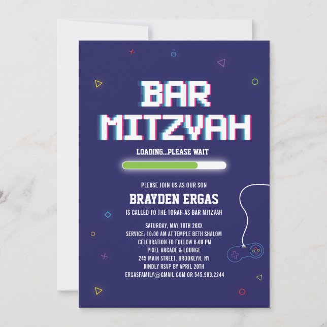 Invitation de Bar Mitzvah de jeu vidéo pour joueur (Devant)