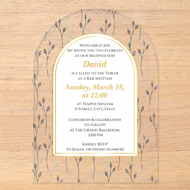 Invitation de Bar Mitzvah florale élégante  (Recto)