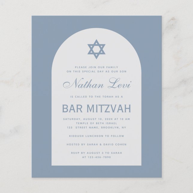 Invitation de Bar Mitzvah poussiéreuse bleu ciel v (Devant)