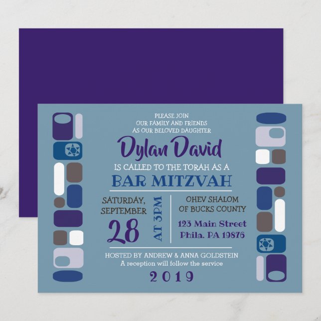 Invitation de Bar Mitzvah SO MOD (Devant / Derrière)