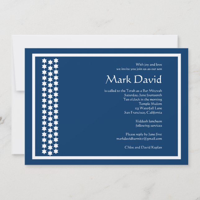 Invitation de Bar Mitzvah Star David TEXTURED Navy (Devant)