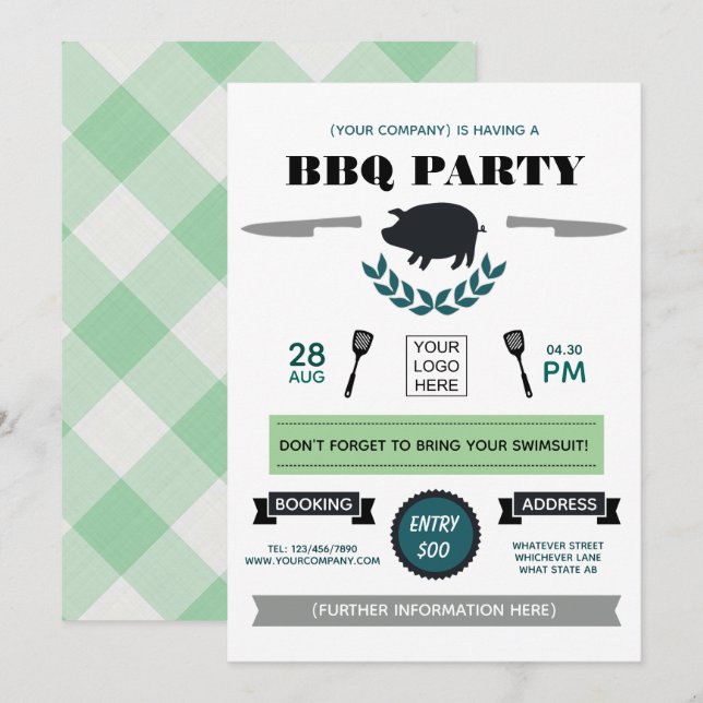 Invitation de barbecue d'entreprise avec logo (Devant / Derrière)