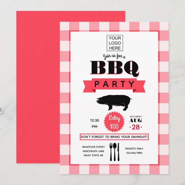 Invitation de barbecue d'entreprise avec logo (Devant / Derrière)