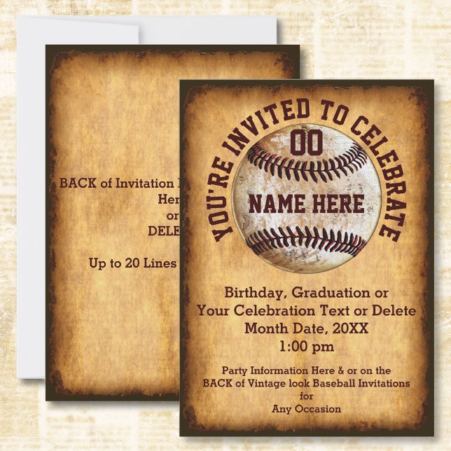 Invitation de baseball personnalisée pour toute oc (Personalized, baseball birthday invitations or baseball theme graduation party. Baseball Invitations)