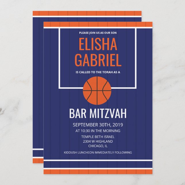 Invitation de basket-ball Vintage Bar Mitzvah (Devant / Derrière)