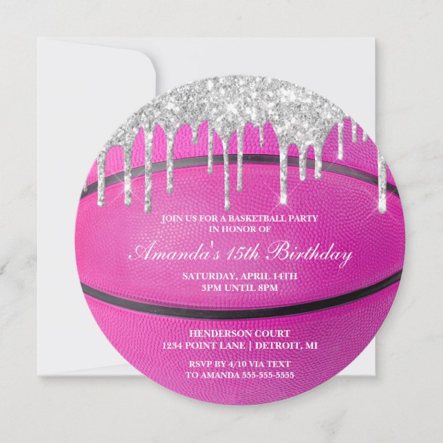 Invitation de basketball pour filles Pink Silver D (Devant)