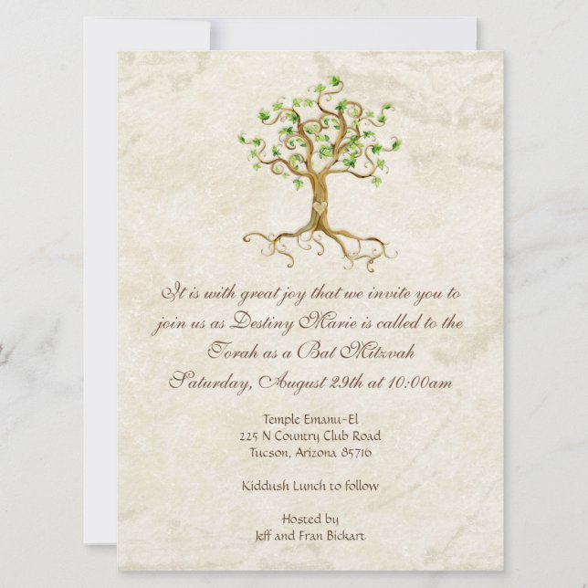 Invitation de Bat Mitzvah Antiquité aux Racines d' (Devant)
