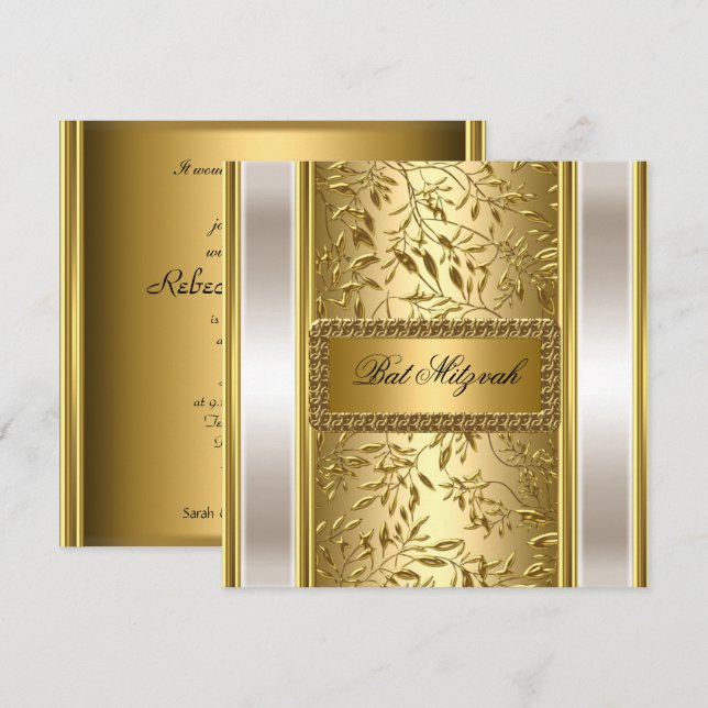 Invitation de Bat Mitzvah Art Déco en or (Devant / Derrière)