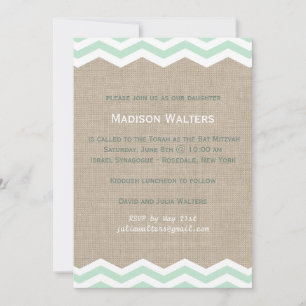 Invitation de Bat Mitzvah Chevrons Menthe sur Toil