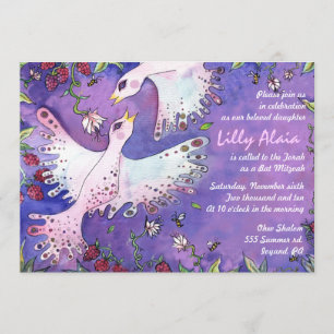 Invitation de bat mitzvah d'aquarelle d'oiseaux et